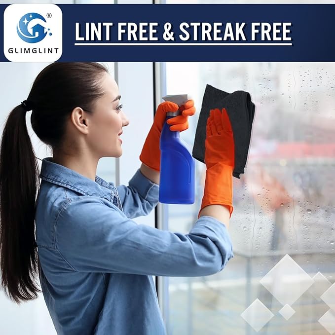 GLIMGLINT Black Microfiber Cleaning Cloth150PK Reusable Cleaning RagsHighly Absorbent Shop Rags BulkAll-Purpose Car Cleaning Towels for TV Screen Kitchen Bathroom Restaurant Garage 14X12