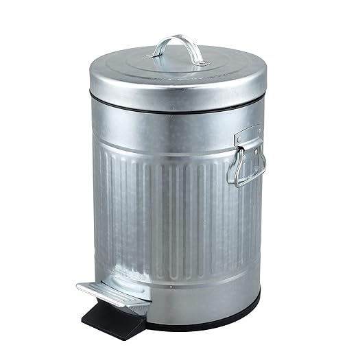 Bathroom Trash Can with Lid Small Waste Basket for Home Bedroom Retro Step Garbage Can with Soft Close Vintage Office Trash Can 5 Liter/ 1.3 Gallon Glossy Grey