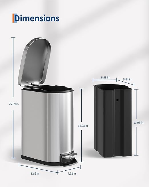 GarveeHome 2.6 Gallon Bathroom Trash Can Space-Saving Slim Stainless Steel Step-On Garbage Bin with Soft Close Lid Removable Inner Bucket for Bathroom &amp Bedroom Silver