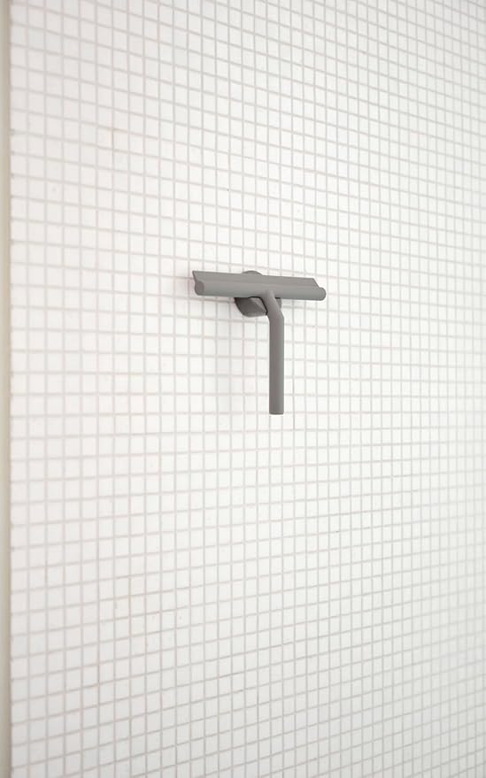 Zone Denmark Effortless Elegance Glass Wiper with Magnetic Holder for Stylish and Convenient Bathroom Maintenance Grey Marl 6.7x 8.3inches
