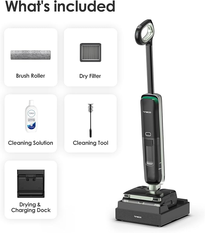 Tineco Floor ONE S7 Master Wet Dry Vacuum Cleaner 23kPa Suction Vacuum Mop with DustReveal Green Headlight 65 Min Runtime 185°F Flashdry 3.9inch Ultra-Slim Stretch Mop