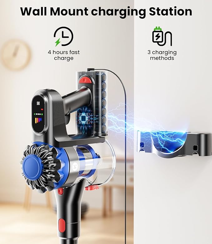 Cordless Vacuum Cleaner 500W/40Kpa Vacuum Cleaners for Home 60Mins Stick Vacuum with LED Display Anti-Tangle &amp Wall Mount Charging 8 in 1 Lightweight Vacuum for Hard Floors Carpet Pet Hair
