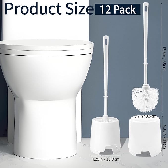 12 Pack Toilet Brushes and Holders Set13 Inch Toilet Bowl Brushes for BathroomToilet Scrub Brush with Storage Rack for Bathroom Accessories White
