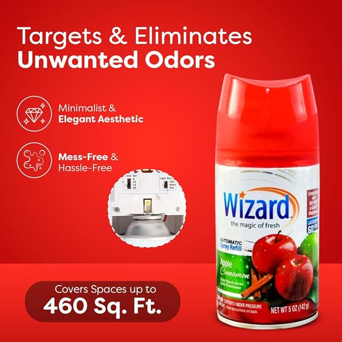 12 WIZARD AUTOMATIC SPRAY REFILLS 5 oz APPLE CINNAMON