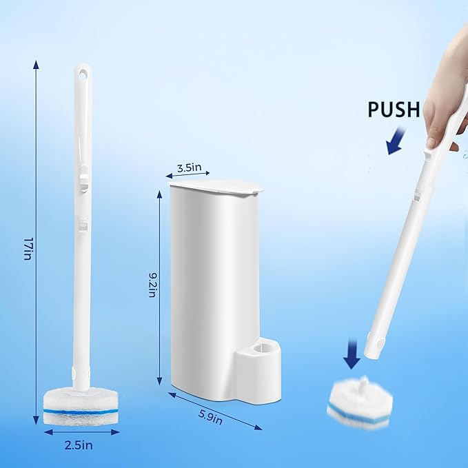 Disposable Toilet Brush with 30 Brush Heads 3-in-1 Toilet Cleaning System Set-2 Ergonomic Toliet Wand 2 Compact Holder 30 Pre-Filled Cleaning Solution Refills for Deep Scrub Toilet. 2 Pack.