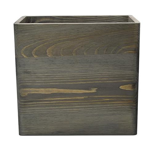 Owlgift Rustic Gray Wooden Trash Can Rectangular Wastebasket Bin for Home Office Kitchen Bathroom – Farmhouse Style Wood Garbage Bin 9.8” x 5.3” x 9.3”
