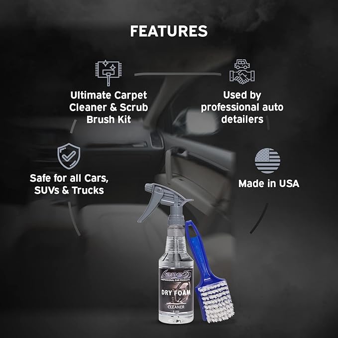 LANE'S Dry Foam Carpet Cleaner &amp Scrub Brush Kit - 16oz - Easy to use - Quick and Efficient Formula - Powerful Cleaning - Included Scrub Brush