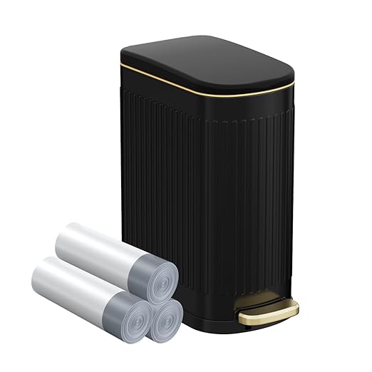 2.6 Gallon Slim Bathroom Trash Can with Soft Close Lid 10L Stainless Steel Garbage Can with Removable Liner Bucket for Narrow Spaces Bathroom Bedroom (Matt Black)