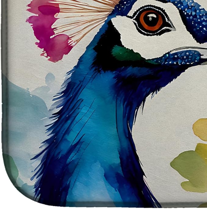 Caroline's Treasures DAC3254DDM Peacock Dish Drying Mat Absorbent Dish Drying Mat Pad for Kitchen Counter Dish Drainer Mat for Countertop 14 x 21 Multicolor