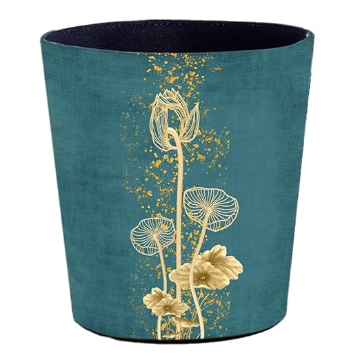 10L/2.64 Gallon PU Leather Trash Can Waterproof Decorative Wastebasket Garbage Bin Paper Basket for Home Office Bathroom - Lotus