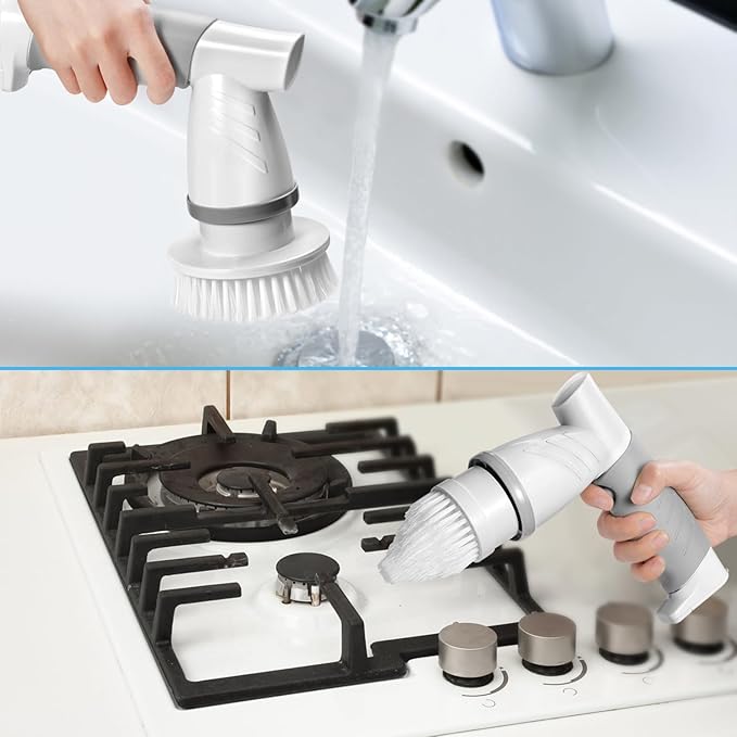 Electric Spin Scrubber Bathroom Shower Electric Scrubber for Cleaning Tub/Tile/Floor/Sink/Window Power Cleaning Brush Rechargeable Cordless with 4 Replaceable Cleaner Brush Heads