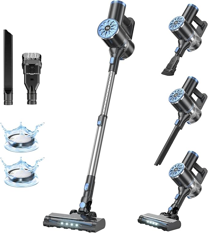 Cordless Vacuum Cleaner with Self-Standing LED Screen Stick Vacuum Cleaners for Home Lightweight Powerful Suction Vacuum 6-in-1 Rechargeable Vacuum for Carpets Pet Hair Hardwood Floors