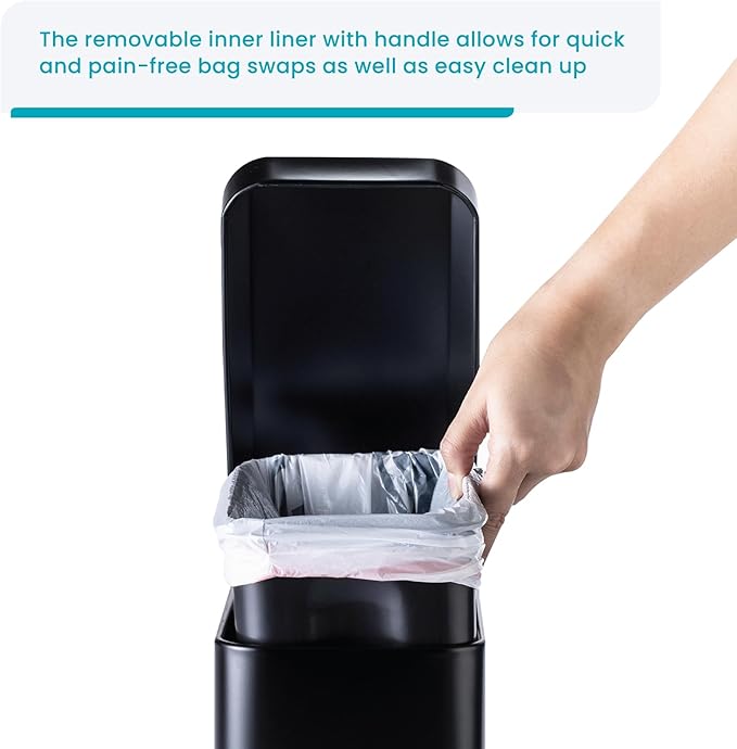 Home Zone Living 1.3 Gallon Small Bathroom Trash Can with Lid and Step Pedal Stainless Steel Wastebasket with Slim Design for Home and Office Matte Black 5 Liters