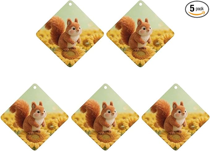 5PCS Car Air Freshener Hanging Personalized Double Sided Sunflower Squirrel Car Fresheners Long Lasting New Cars Scents Cute Automotive Freshies for Closets Drawers (tea)