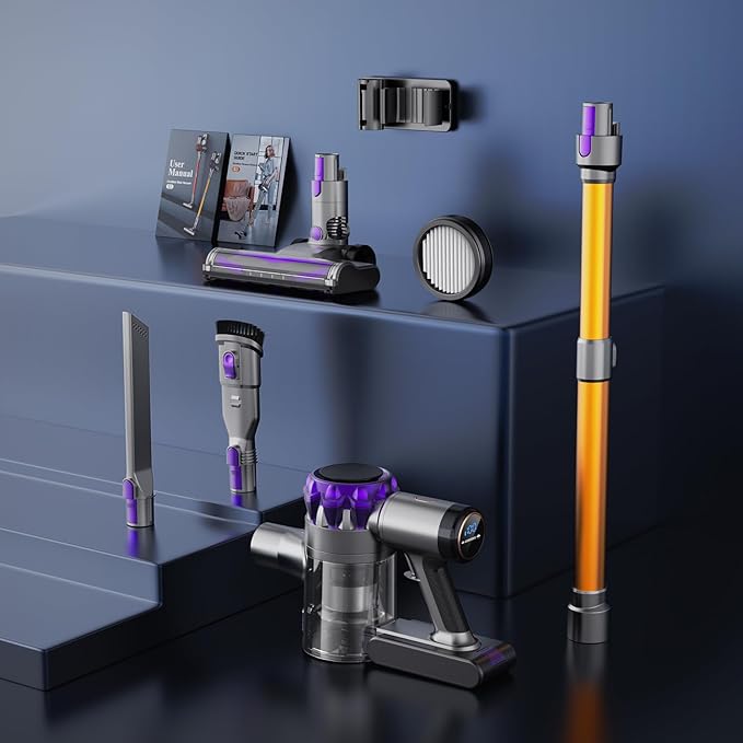 S3P Cordless Vacuum Cleaner 45kPa Powerful Suction Vacuum Cleaners for Home 55-Min Runtime Rechargeable Stick Vacuum Self-Standing for Pet Hair Carpet Hard Floor LED Display