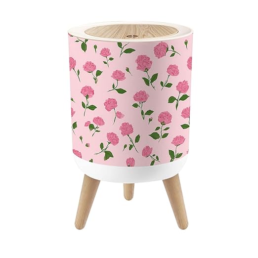 Bathroom Trash Can with Lid Coquette Roses Pink Seamless Design Garbage Bin Waste Basket for Kitchen Office Bedroom Decoration Diaper Pail 1.8 Gallon