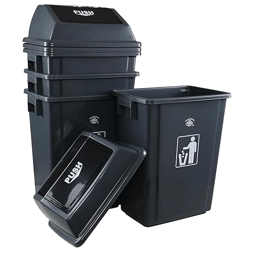 4 Packs 18 Gallon Large Commercial Trash Can Kitchen Waste Bin with Lid Plastic Tall Garbage Can Outdoor 30 High