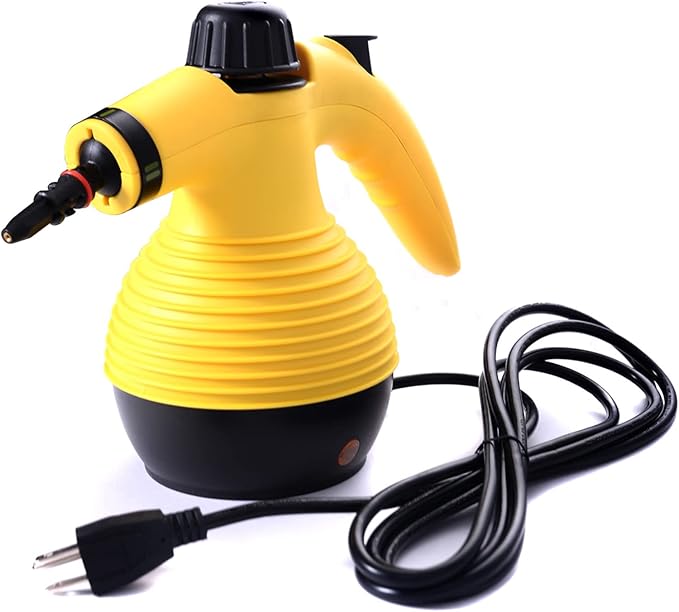 Handheld Pressurized Steam Cleaner with 9-Piece Accessory Set Multifunctional Steam Cleaning for Car Home Bedroom Chemical-Free Yellow