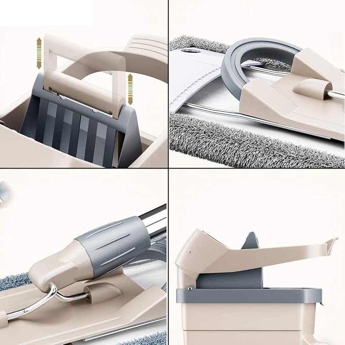 Gray Floor Mop  Professional Flat Squeeze Pads for Wet Dry Cleaning Stainless Steel Handle and 360 Degree Swivel