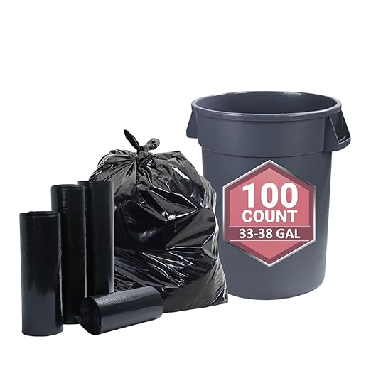 33-38 Gallon Trash Bags Heavy Duty 1.5 Mil - 33 x 39 100 Count Large Black Garbage Bags 30+ Gallon Strong Plastic Trash Can Liners for Home Kitchen Commercial Lawn and Leaf