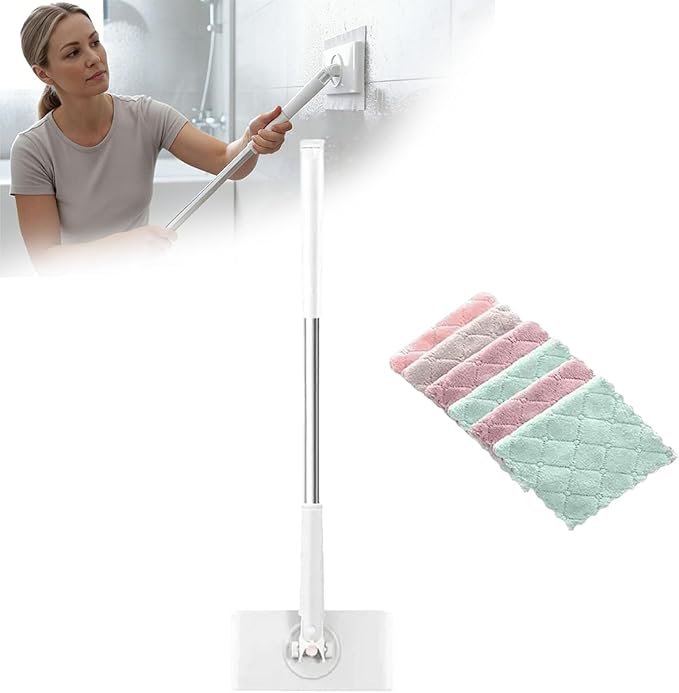 2026 Upgraded Zero Touch Mini Mop Cloth Changing Mini Mop with Automatic Hands Free Push Pull Handle 360 Rotating Head Includes 8 Cleaning Cloths for Bathroom and Kitchen
