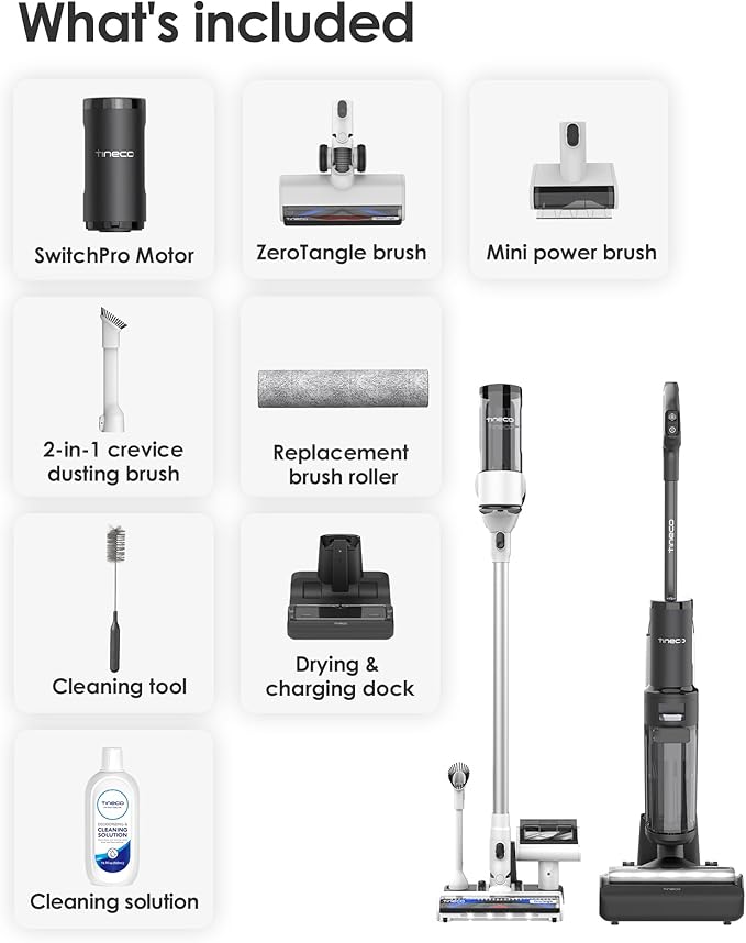 Tineco Floor ONE Switch S7 Wet Dry Vacuum Cleaner Smart Floor Washer Multi-Function Self-Cleaning Extended Battery Lifespan 65Min Runtime ZeroTangle Brush Dual-Edge Cleaning Whole-House Cleaning