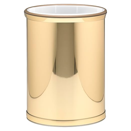 Kraftware Mylar Collection Wastebasket with Plastic Liner adds Luxurious Style to the Home or Office Bathroom or Bedroom 13 Quart 2 piece set with Liner for Easy Cleanup Gold w Gold Trim