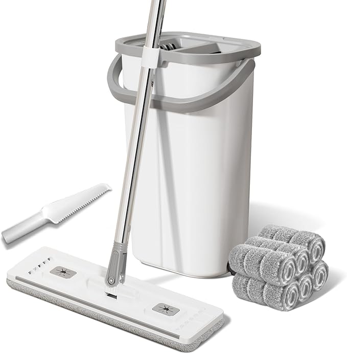 Mop and Bucket with Wringer Set: Wet Dry Separation System for Easy Floor Cleaning Rebound Head for Bathroom &amp Living Room Gift for Women