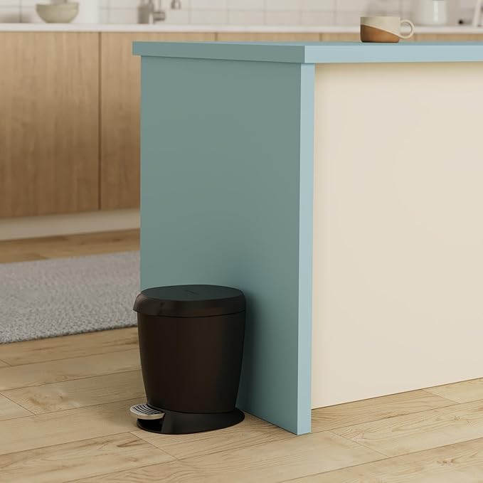 simplehuman 6 Liter / 1.6 Gallon Compact Plastic Round Bathroom Step Trash Can Black
