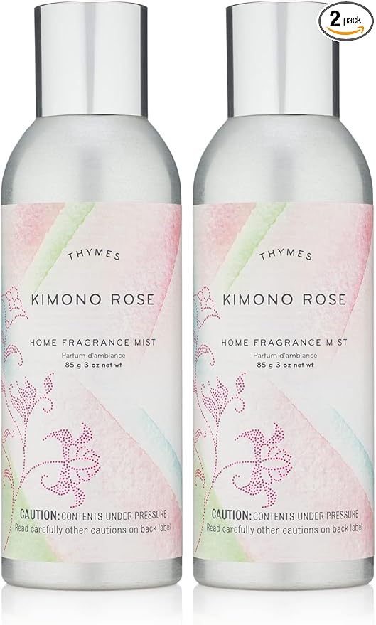 Thymes Home Fragrance Mist – Room Air Fresheners for Home Long Lasting – Air Freshener Spray – Premium Home Fragrance – Floral Notes of Rose Peony &amp Silken Vanilla (Kimono Rose 3 oz) (Pack of 2