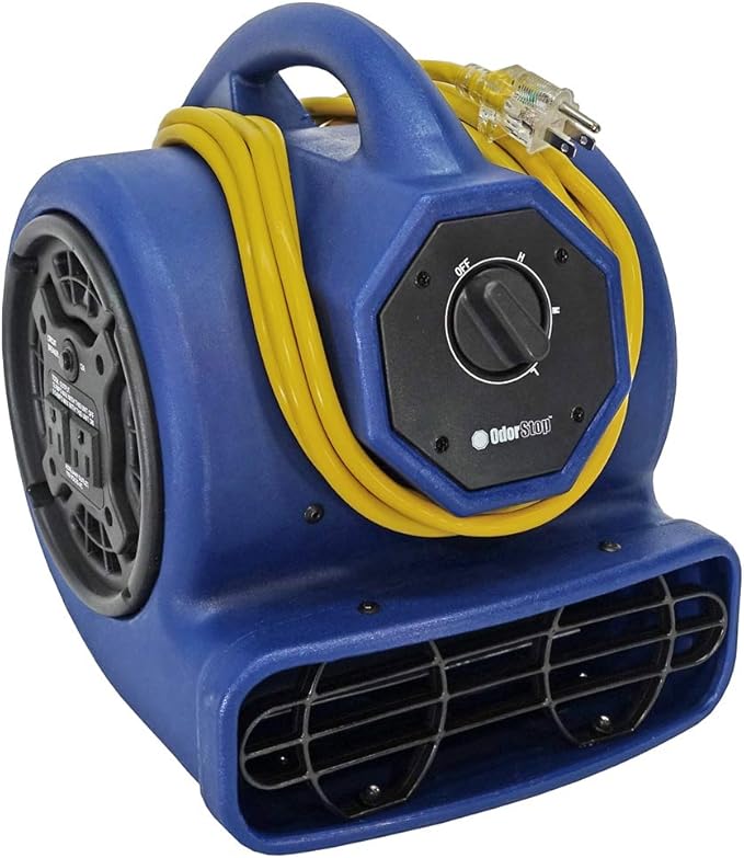 OdorStop Heavy Duty Air Mover 3-speed with Yellow Power Cord w/Lighted End and Unbreakable Roto-Molded Design Throws Air up to 100 Ft. (OS1000B)