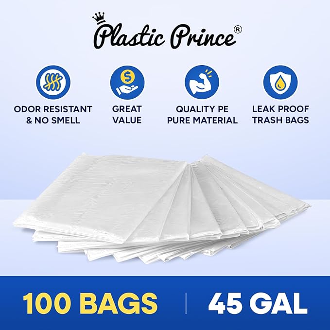 40-45 Gallon Trash Bags Heavy Duty 2 Mil Fit Rubbermaid Brute Rollout Round and Square 32-44 gal Trash Cans 40 x 46 Trash Liners Clear Pack of 100