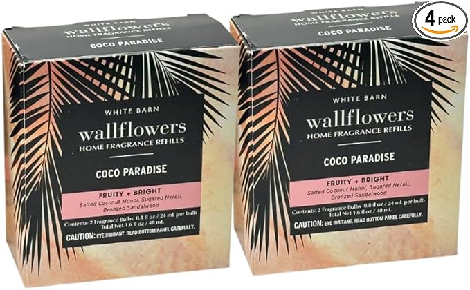 Bath &amp Body Works COCO PARADISE Wallflowers Home Fragrance Refill 0.8 fl oz - Pack of 4