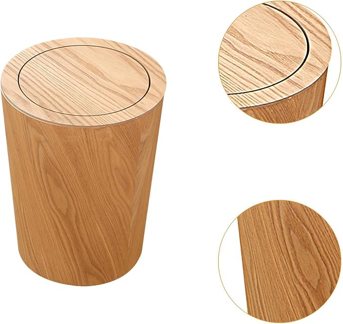 Yajuyi Trash Can with Lid Wastebasket 10L Wood Dustbin Garbage Recycling Bin for Home Farmhouse Light Brown