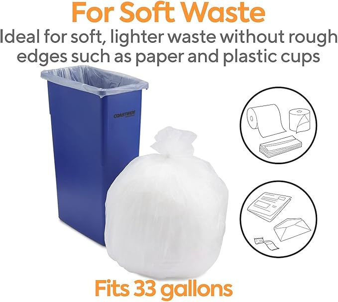 PROFESSIONAL Natural 30-33 Gallon Trash Bag High Density 12 mic 33-Inch x 40-Inch 250 Bags