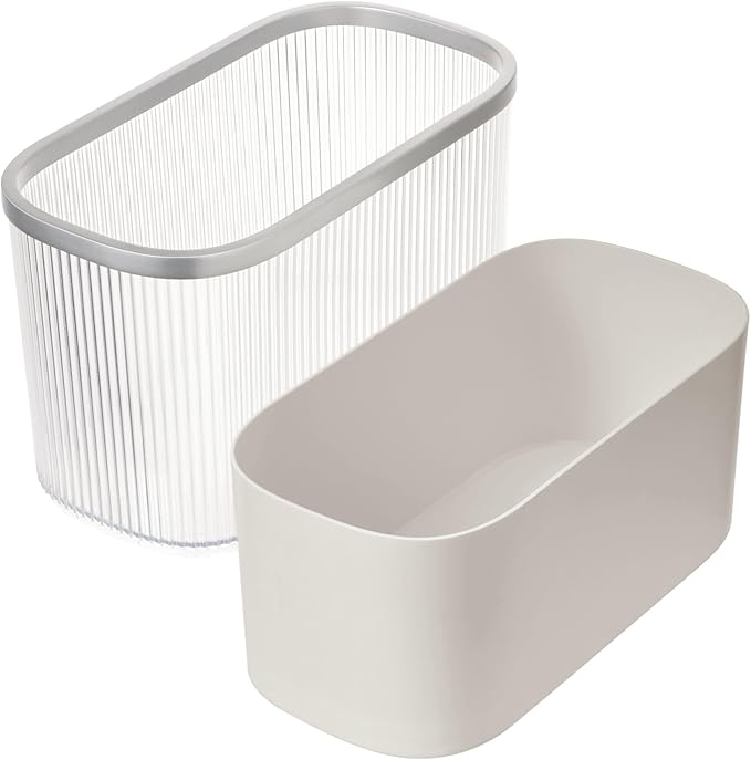 iDesign Fluted Plastic Bathroom Trash Can with Storage for Toiler Paper - Clear/Satin/Gray