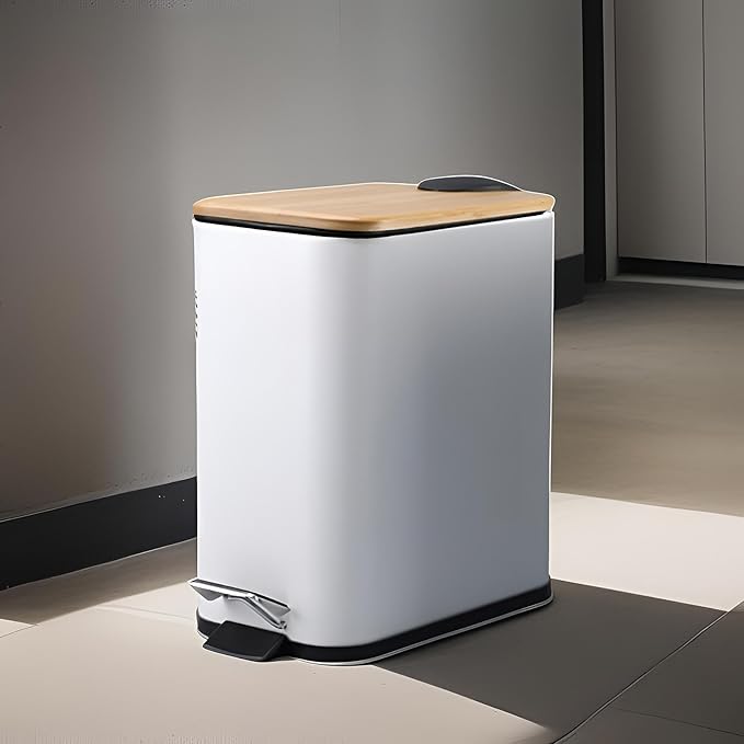 Step Trash Can Kitchen Wastebasket Simple 5L Capacity Foot Pedal Garbage Bin Household Dustbin for Home Sunroom Study Office White