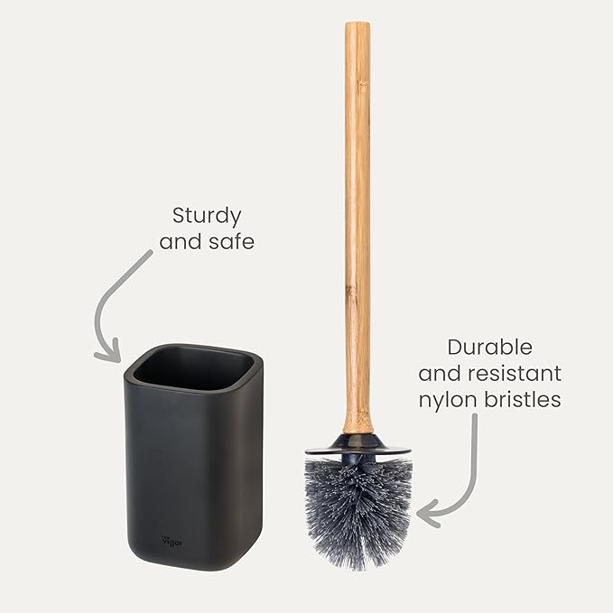 Vigar Zense Toilet Brush and Holder Set Toilet Bowl Brush with Polyresin Stone Holder Bathroom Sets for Bathroom Decor and Accessories Cool Black