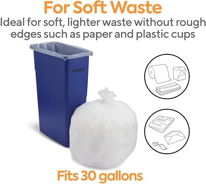 Professional 20-30 Gallon Trash Bag 30 x 37 High Density 16 mic Natural 250 Bags/Box