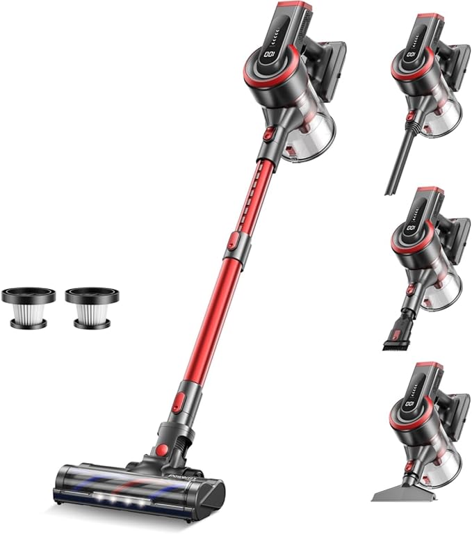 Cordless Vacuum Cleaner Stick Cordless Vacuum with LED Touch Screen Anti-Tangle Vacuum Cleaner with Charging Station for Carpet Hard Floor Pet Hair