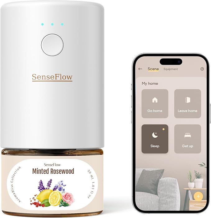 SF101S Pro Smart Plug in Air Freshener for Home Waterless Essential Oil Diffuser Aromatherapy Home Diffuser 120-Day Natural Aroma Mist Covers 1000 Sq Ft – Free 30ml Minted Rosewood