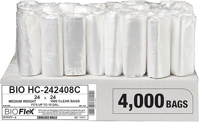 Aluf Plastics High Density Trash Bags 10 Gallon 4000 Count With BioFlex Technology 8 Micron (eq) 24 x 24 Clear for Bathroom Office Industrial Commercial