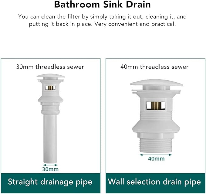 Pop Up Drain Stopper Press Bounce Deodorization Bathroom Sink Drain White for Home (With Hole)