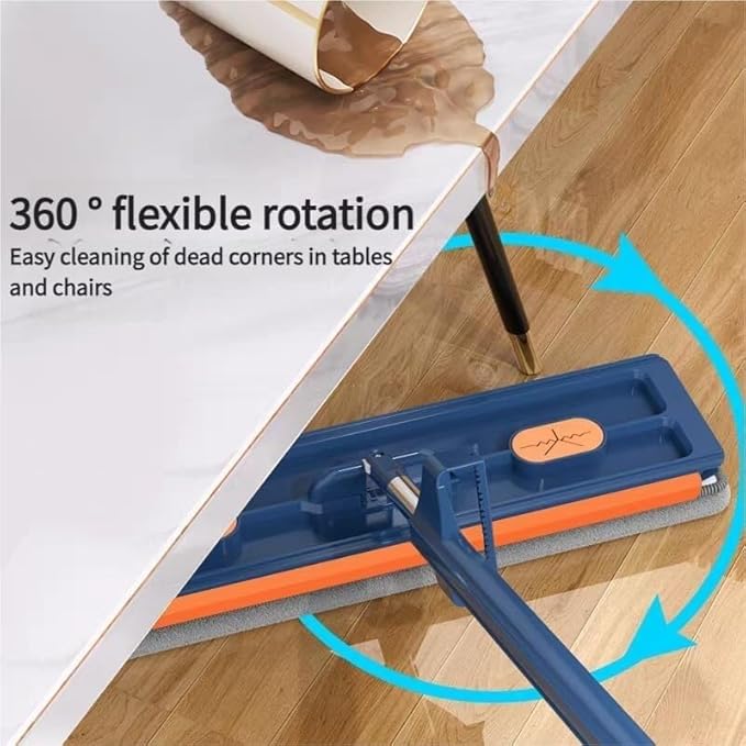 Large Flat Mop 360 Rotation Flat Mops with Microfiber Washable Pads Wet and Dry Use EVA Wiper Strip for TileHardwoodWindows 12027(Blue)
