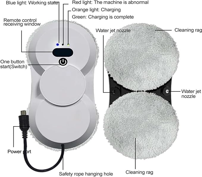 Window Cleaning Robot Window Robot Vacuum Cleaner 2800Pa Strong Suction Smart Window Cleaning Robot Remote Control Cleaning for Interior/Exterior Windows Mirror Door
