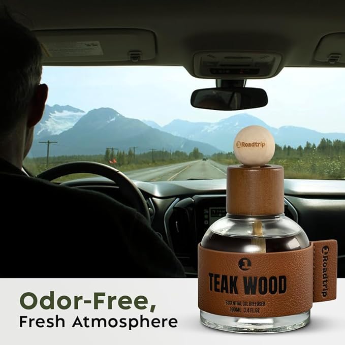 Car Air Freshener - Long Lasting Essential Oil Diffuser - Aromatherapy Accessories for Men &amp Women - Valentines Day Gifts for Him - Teakwood Car Scent Diffuser 3.38 FL OZ/100ML