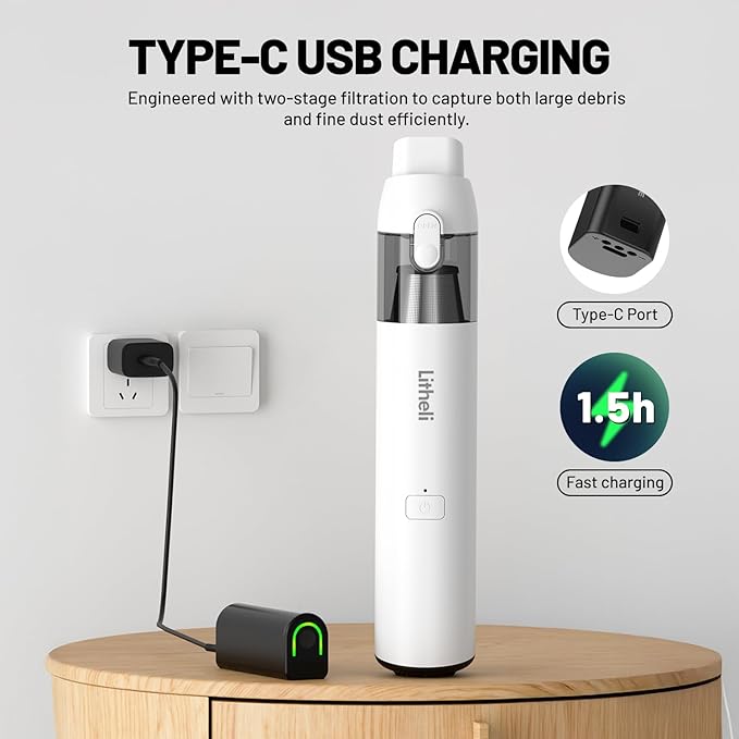 LiTHELi Handheld Vacuum Cleaner Cordless10000Pa Suction Power with Rechargeable U Battery Ultra Lightweight Mini Car Vacuumfor Car Home Pet and Other Crevices Blue