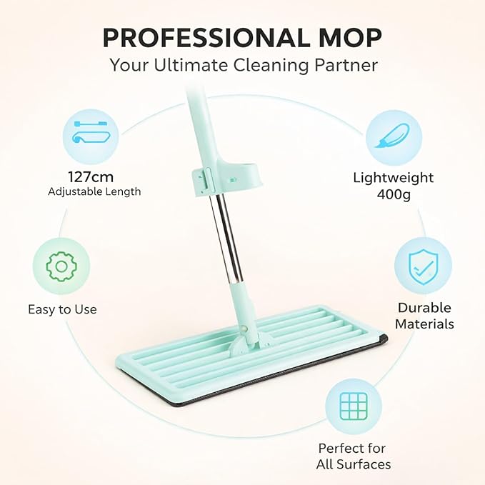 Floor Flat Mop 360° Rotatable Long Handle 50in 13.78in Panel Wet Dry Use - Efficient Cleaning Ergonomic Design Ideal for Home and Bedroom