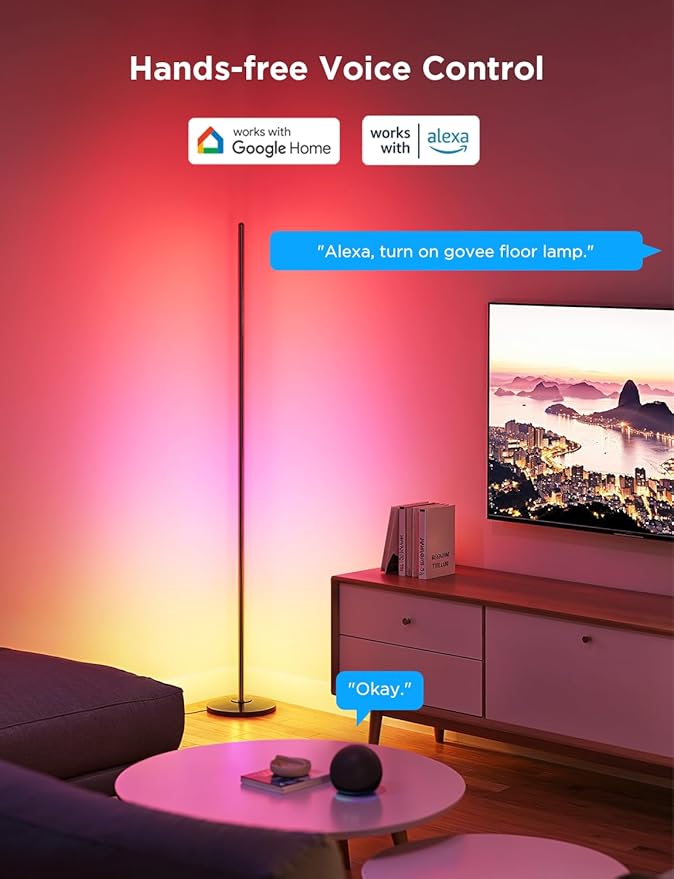 Govee RGBIC Floor Lamp Basic 2-Pack Compatible with Alexa LED Smart Standing Lamp with Voice Control Color Changing Bedside Floor Lamp for Bedroom Nightstand Corner Lights Black