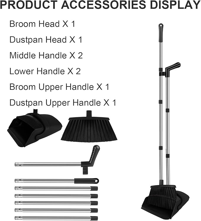Broom and Dustpan Set Household Broom with Dustpan Combo Set 51 Long Handle Dust Pan Set for Kitchen Office Lobby Floor